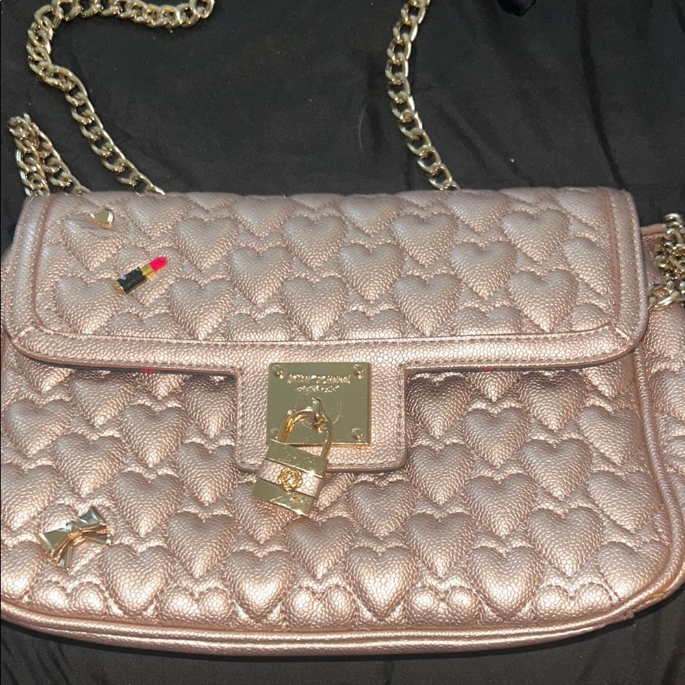 Betsey Johnson Gold Crossbody Bag with Quilted Design
